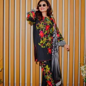 Black Ethnic Outfit with Bold Red Floral Embroidery