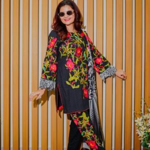 Black Ethnic Outfit with Bold Red Floral Embroidery