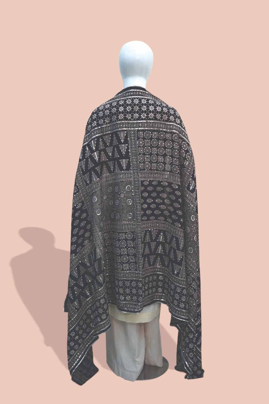 Black & White Traditional Sindhi Ajrak Shawl