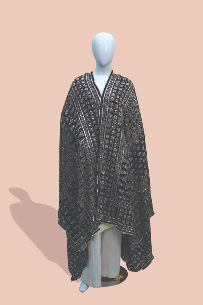 Black & White Traditional Sindhi Ajrak Shawl