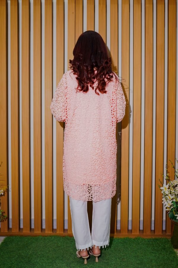 Blush Bloom – 2-Piece Peach Lace Kurti Set