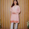 Blush Bloom – 2-Piece Peach Lace Kurti Set