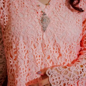 Blush Bloom – 2-Piece Peach Lace Kurti Set