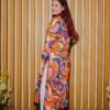 Bold Abstract Printed Ethnic Outfit in Orange and Purple Tones