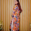 Bold Abstract Printed Ethnic Outfit in Orange and Purple Tones
