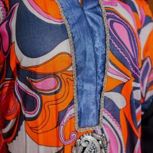 Bold Abstract Printed Ethnic Outfit in Orange and Purple Tones