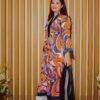Bold Abstract Printed Ethnic Outfit in Orange and Purple Tones