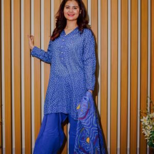 Classic Blue Ethnic Wear with Bandhani-Inspired Print