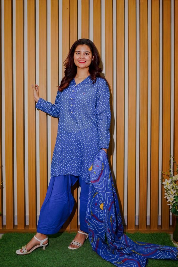 Classic Blue Ethnic Wear with Bandhani-Inspired Print
