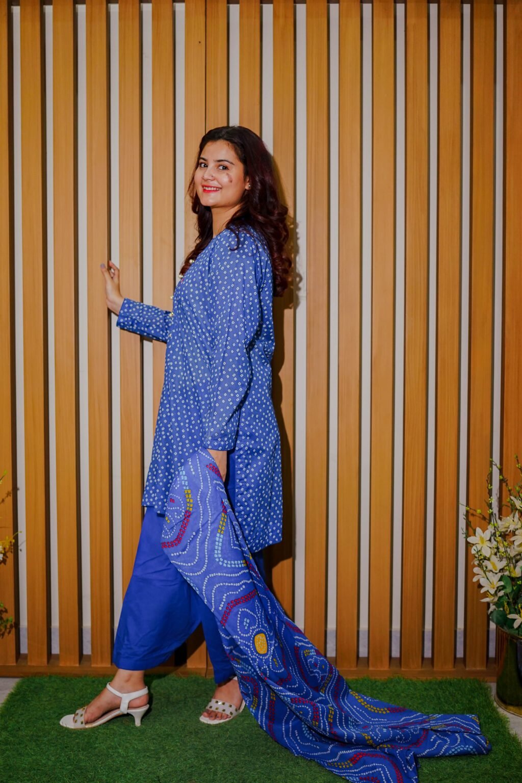 Classic Blue Ethnic Wear with Bandhani-Inspired Print