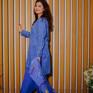 Classic Blue Ethnic Wear with Bandhani-Inspired Print