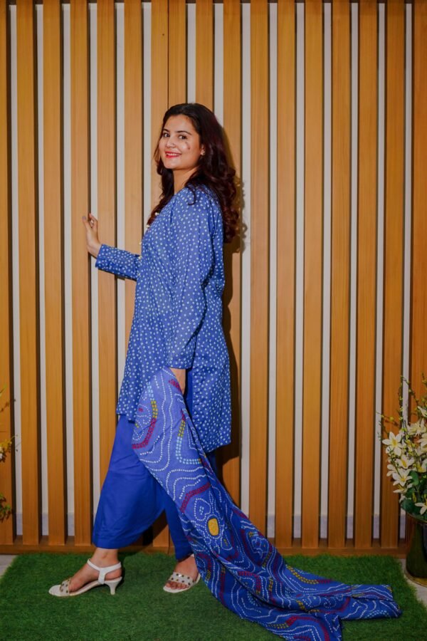 Classic Blue Ethnic Wear with Bandhani-Inspired Print