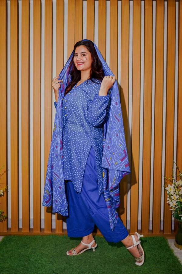 Classic Blue Ethnic Wear with Bandhani-Inspired Print