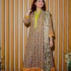 Rust & Yellow Printed Lawn Suit with Traditional Motifs and Dupatta