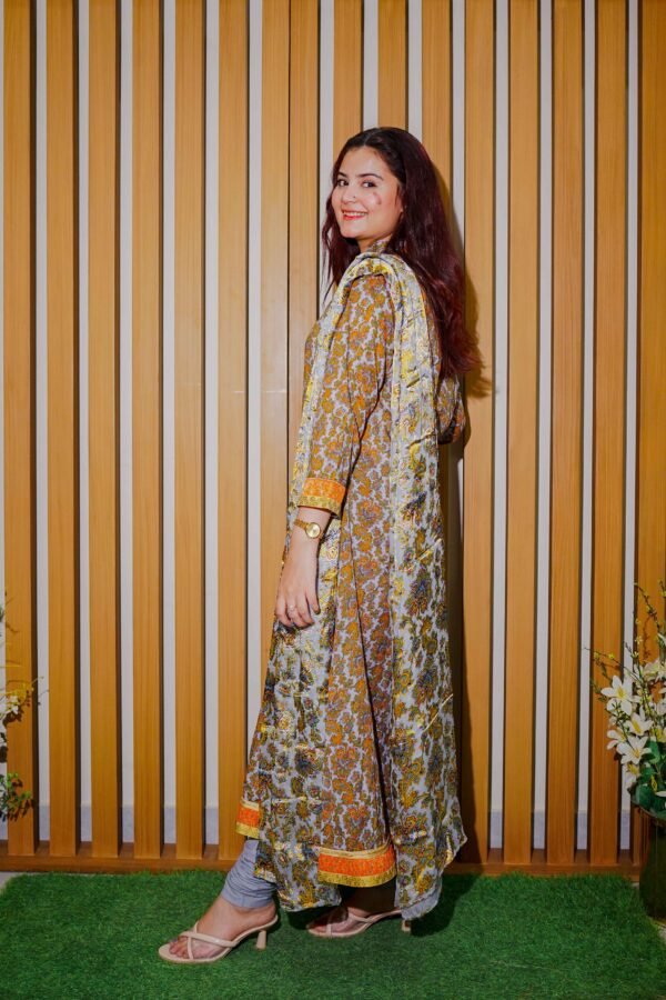 Rust & Yellow Printed Lawn Suit with Traditional Motifs and Dupatta