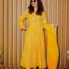 Bright Yellow Ethnic Wear with White Traditional Print