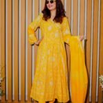 Bright Yellow Ethnic Wear with White Traditional Print