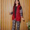 Black & White Ethnic Suit with Red Embroidered Sleeveless Jacket