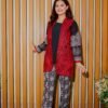 Black & White Ethnic Suit with Red Embroidered Sleeveless Jacket