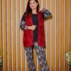 Black & White Ethnic Suit with Red Embroidered Sleeveless Jacket