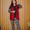 Black & White Ethnic Suit with Red Embroidered Sleeveless Jacket