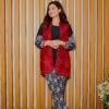 Black & White Ethnic Suit with Red Embroidered Sleeveless Jacket