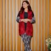 Black & White Ethnic Suit with Red Embroidered Sleeveless Jacket