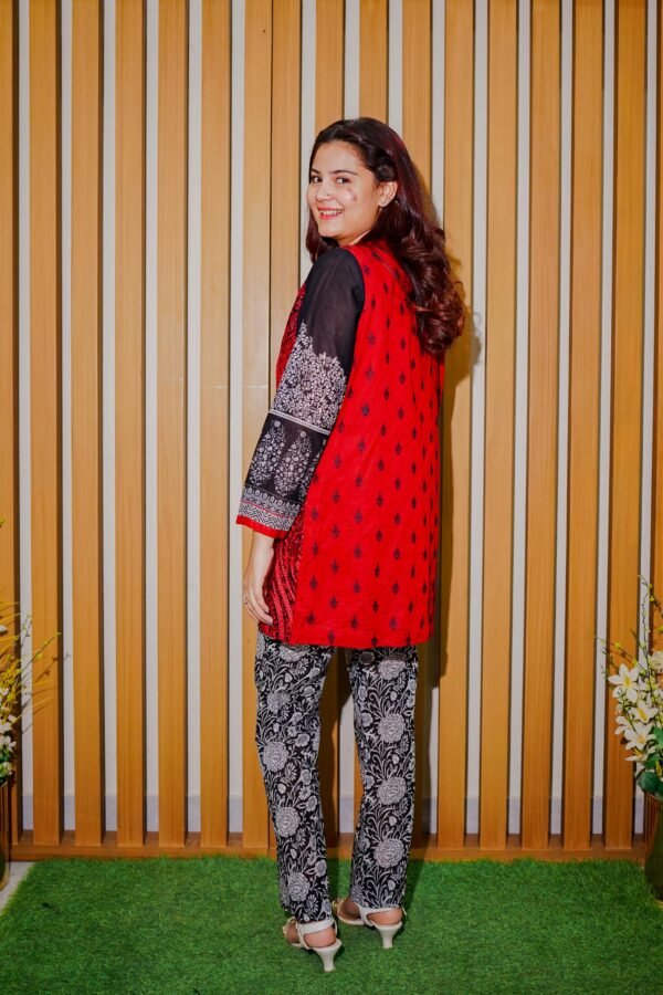 Black & White Ethnic Suit with Red Embroidered Sleeveless Jacket