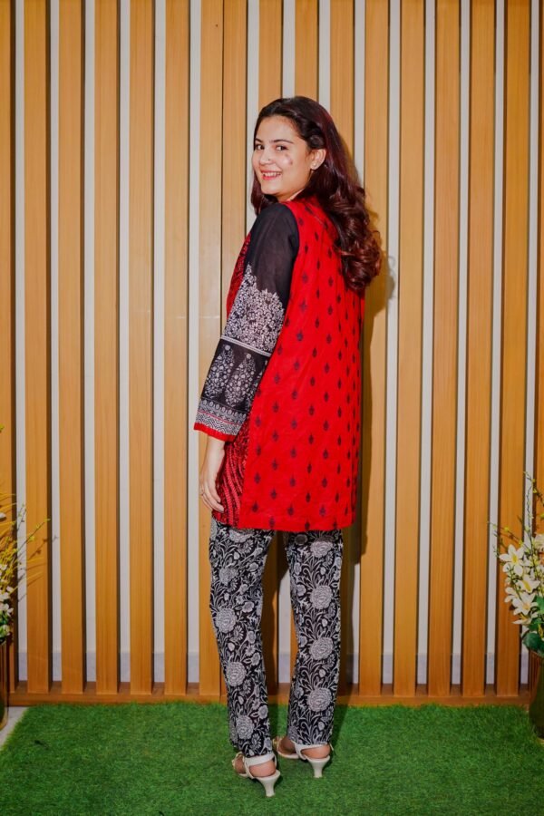 Black & White Ethnic Suit with Red Embroidered Sleeveless Jacket