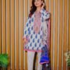 White & Blue Paisley Embroidered Lawn Suit with Vibrant Dupatta