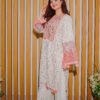 Soft White and Peach Embroidered Mirror Work Suit