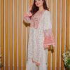 Soft White and Peach Embroidered Mirror Work Suit