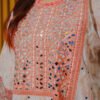 Soft White and Peach Embroidered Mirror Work Suit