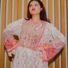 Soft White and Peach Embroidered Mirror Work Suit