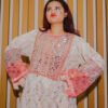 Soft White and Peach Embroidered Mirror Work Suit