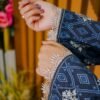 Elegant Blue Printed Lawn Suit with Embroidered Neckline & Contrasting Dupatta