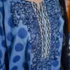 Elegant Blue Printed Lawn Suit with Embroidered Neckline & Contrasting Dupatta