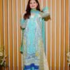 Aqua & Mustard Ethnic Lawn Suit with Embroidered Neckline and Printed Dupatta