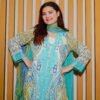 Aqua & Mustard Ethnic Lawn Suit with Embroidered Neckline and Printed Dupatta