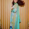 Aqua & Mustard Ethnic Lawn Suit with Embroidered Neckline and Printed Dupatta