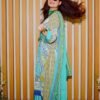 Aqua & Mustard Ethnic Lawn Suit with Embroidered Neckline and Printed Dupatta