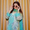 Aqua & Mustard Ethnic Lawn Suit with Embroidered Neckline and Printed Dupatta