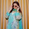 Aqua & Mustard Ethnic Lawn Suit with Embroidered Neckline and Printed Dupatta