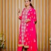 Hot Pink Ethnic Wear with Golden Embroidered Detailing