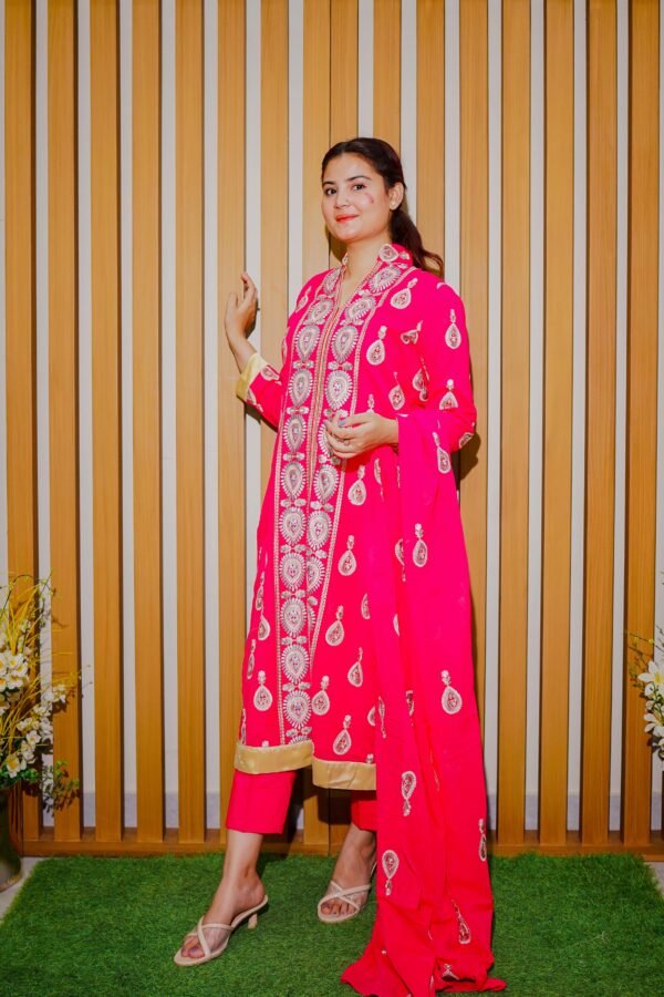 Hot Pink Ethnic Wear with Golden Embroidered Detailing