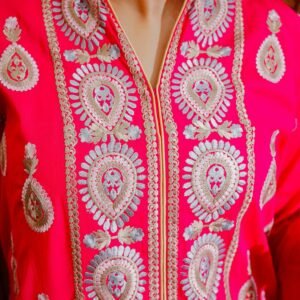 Hot Pink Ethnic Wear with Golden Embroidered Detailing
