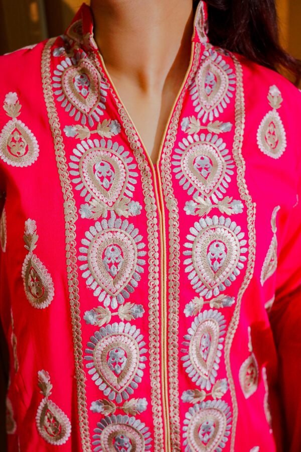 Hot Pink Ethnic Wear with Golden Embroidered Detailing