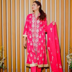 Hot Pink Ethnic Wear with Golden Embroidered Detailing