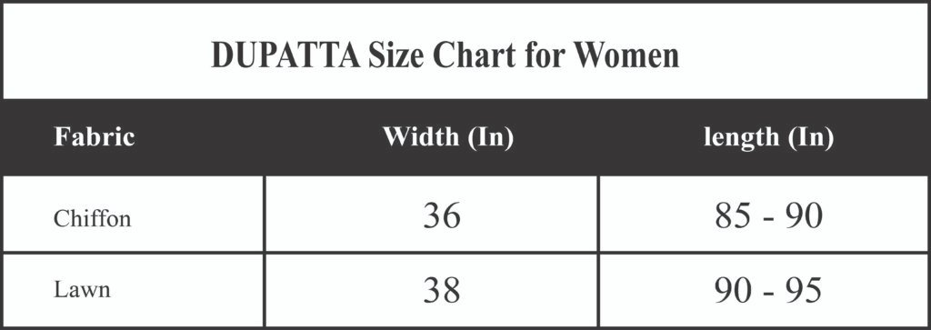 Dupatta Size Guid DFC