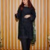 Elegant Black Embroidered Lawn Suit with Printed Chiffon Dupatta